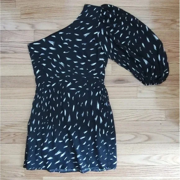IRO Akubra One-Shoulder Abstract Printed Black Mini Dress Sz 36 - Picture 5 of 10